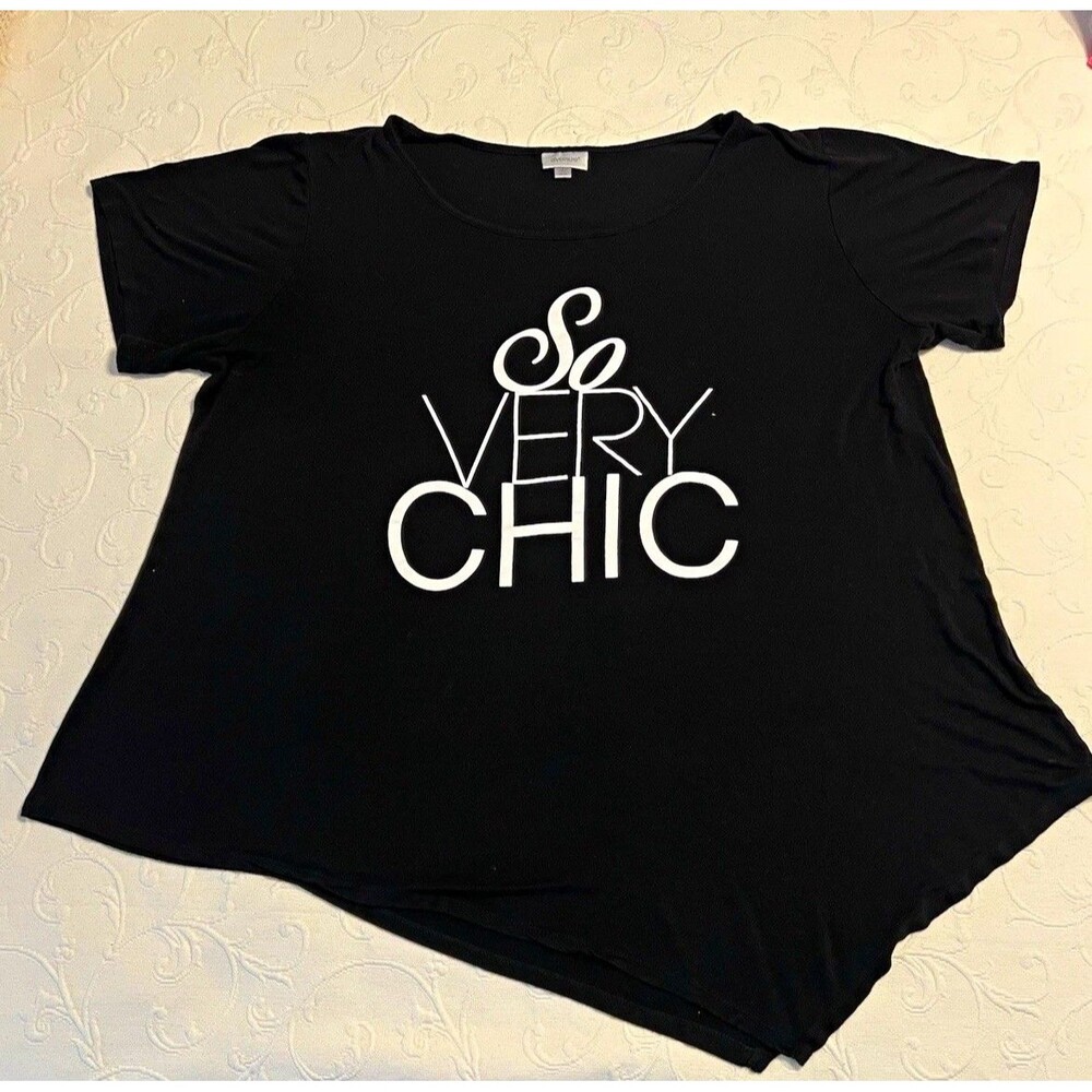 Avenue Women's Plus 18 Black Jersey Tunic Tee Scoop Neck Short Sleeve Graphic